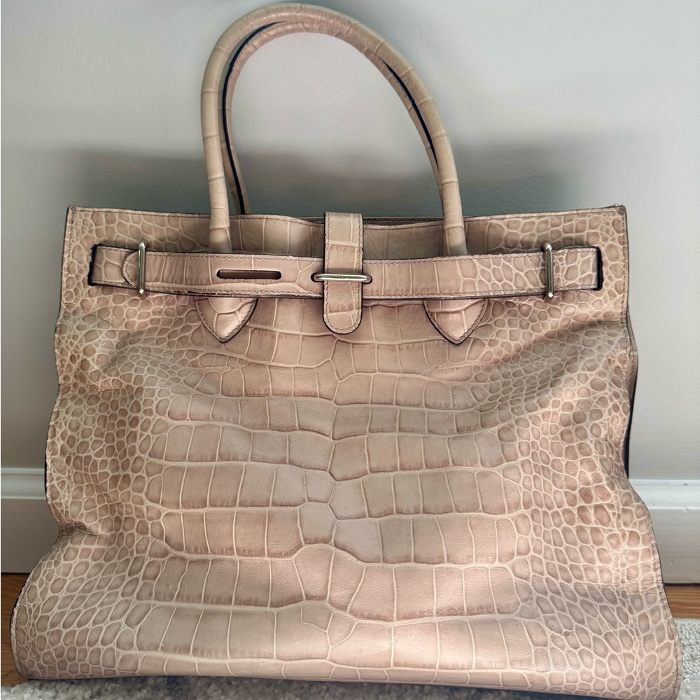 FURLA Crocodile-Embossed Blush Handbag